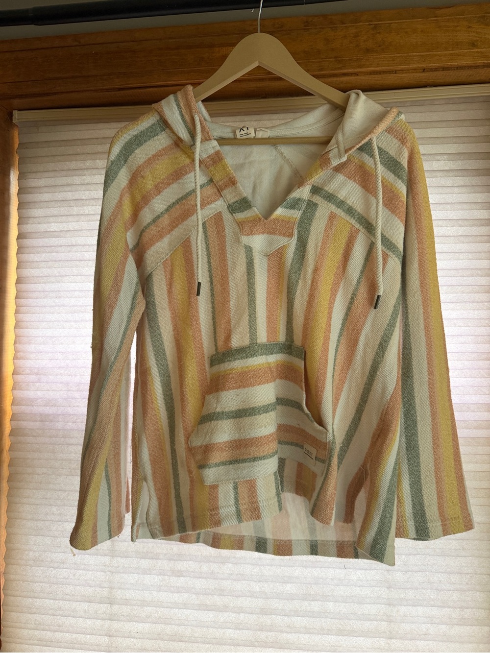 Roxy Striped Hooded Baja Pullover in Cream, Peach & Sage 0241